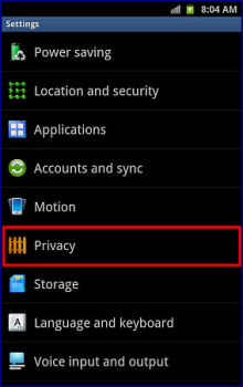 Settings, Privacy